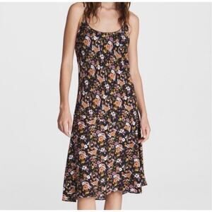Rag & Bone Eva Floral Print Silk Midi Slip Dress Black Luxury Fairy Boho Size 12